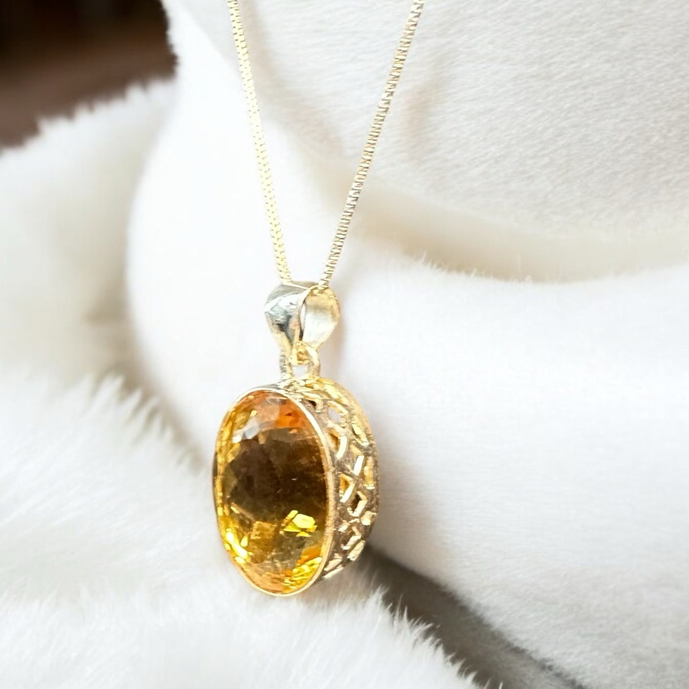 Sterling Silver Large Citrine Necklace - Picture 4 of 10